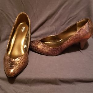 Copper Faux Snakeskin Pumps